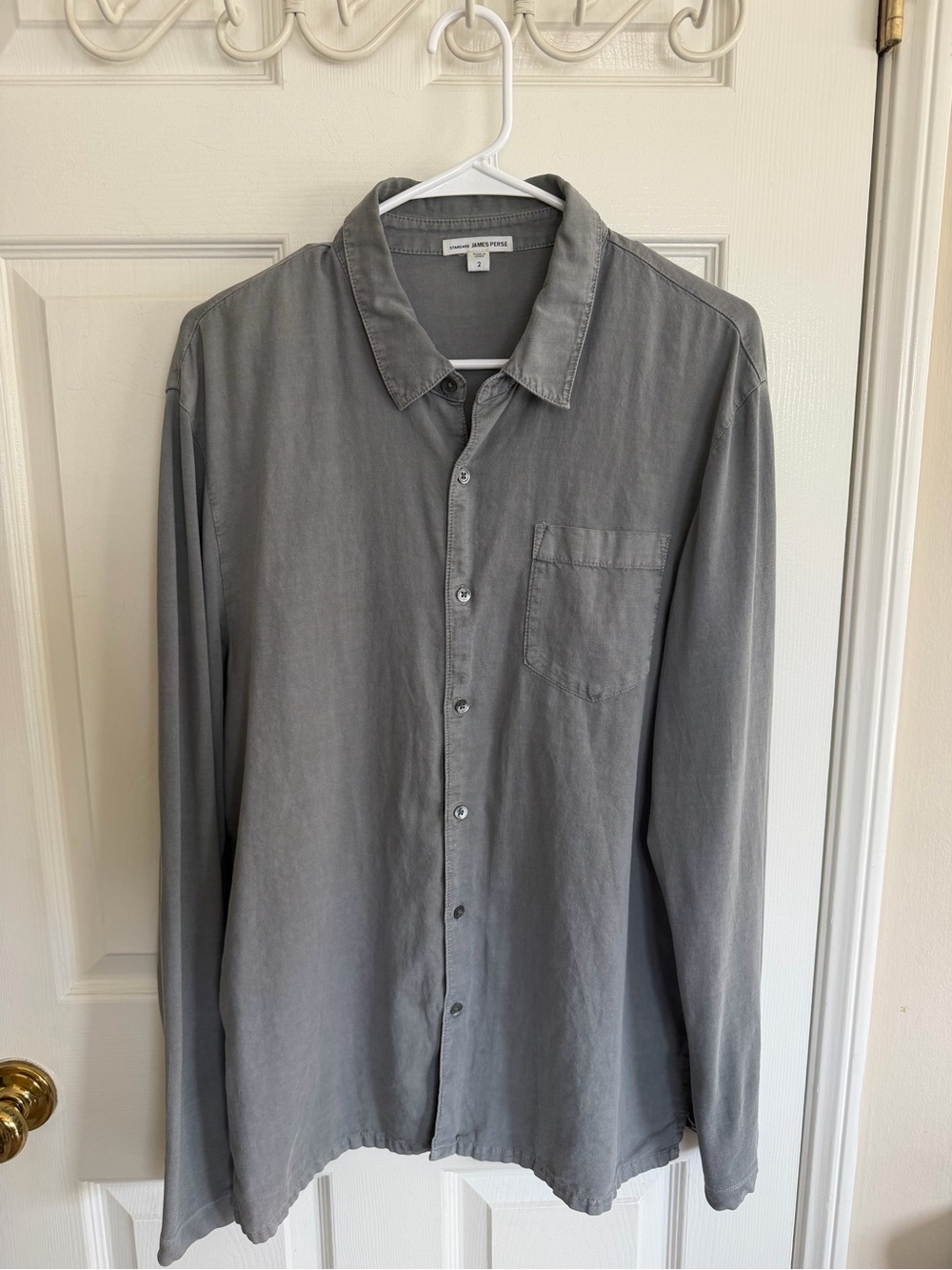 James Perse Men’s Washed Grey Long-Sleeve Button Down Shirt Size M
